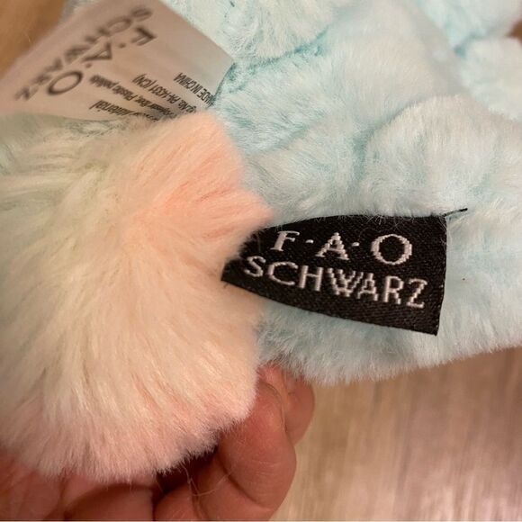 FAO Schwarz Plush Blue Bunny Soft Pastels Rainbow Tail Glitter Ears 8-9” NWOT - Picture 9 of 10